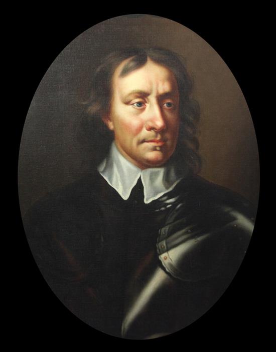 English School Portrait of Oliver Cromwell, 29 x 23in., framed to the oval